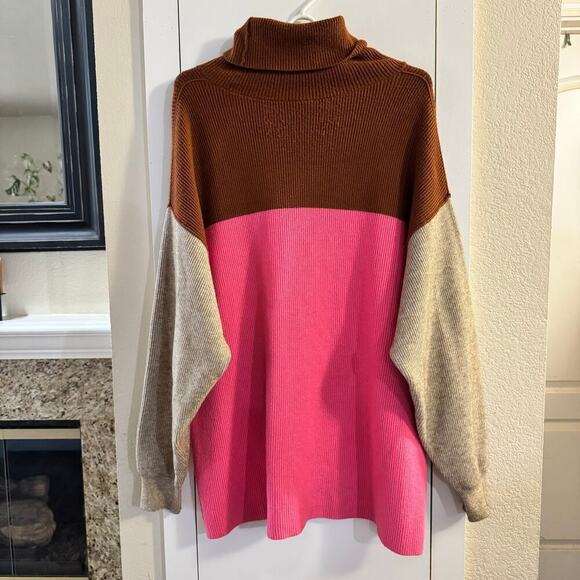 Free People Softly Structured Colorblock Oversized Turtleneck Sweater Medium - Picture 11 of 11